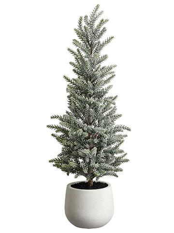 22-inch glittered green ice pine tree in a white terra cotta pot.