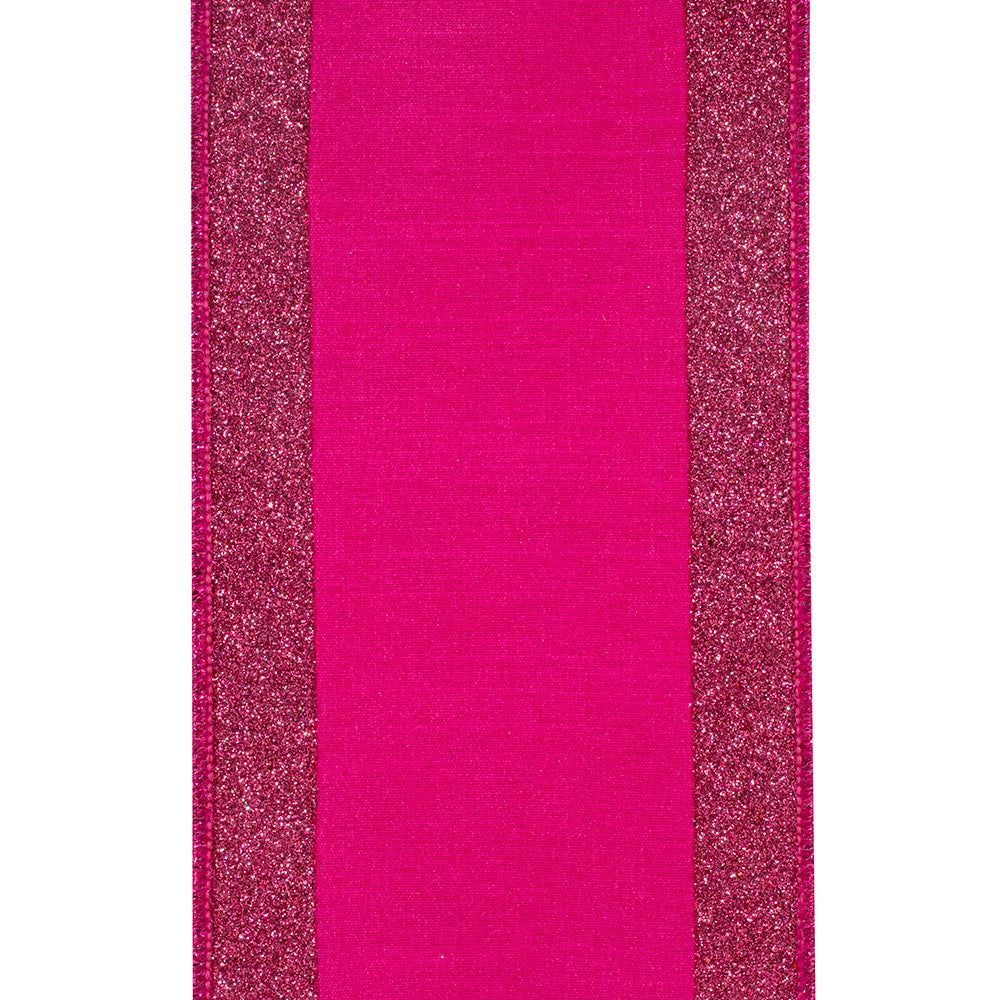 4 inch fuchsia dupioni ribbon with glitter striped wired edges.