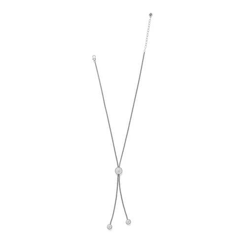 Silver-plated Pretty Tough Bold Stud Lariat Necklace with adjustable chain and lobster claw closure.