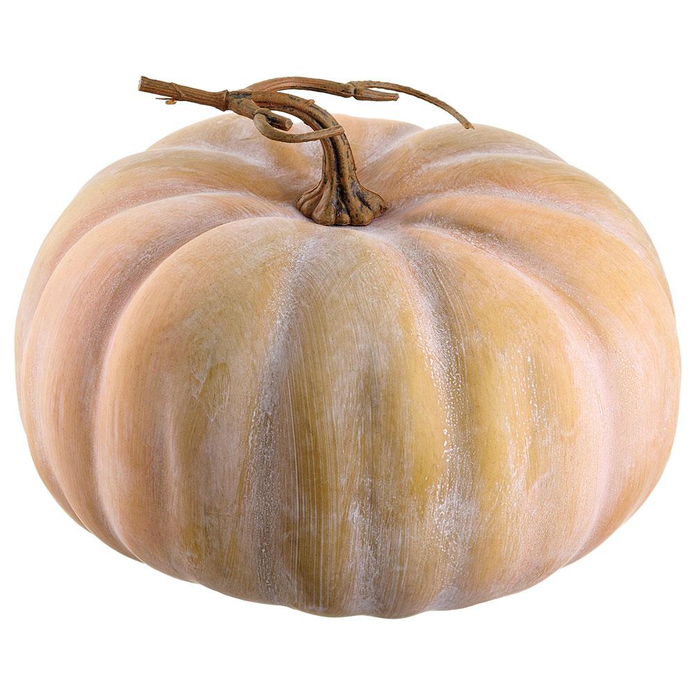 8-inch orange and green decorative styrofoam pumpkin with a realistic brown stem.