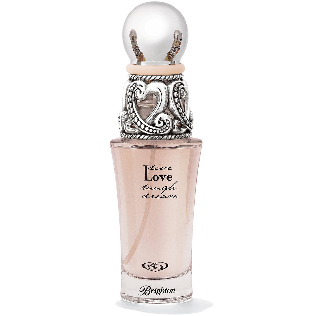 Brighton Love Eau De Parfum in a pink glass bottle with an ornate silver heart-shaped cap.