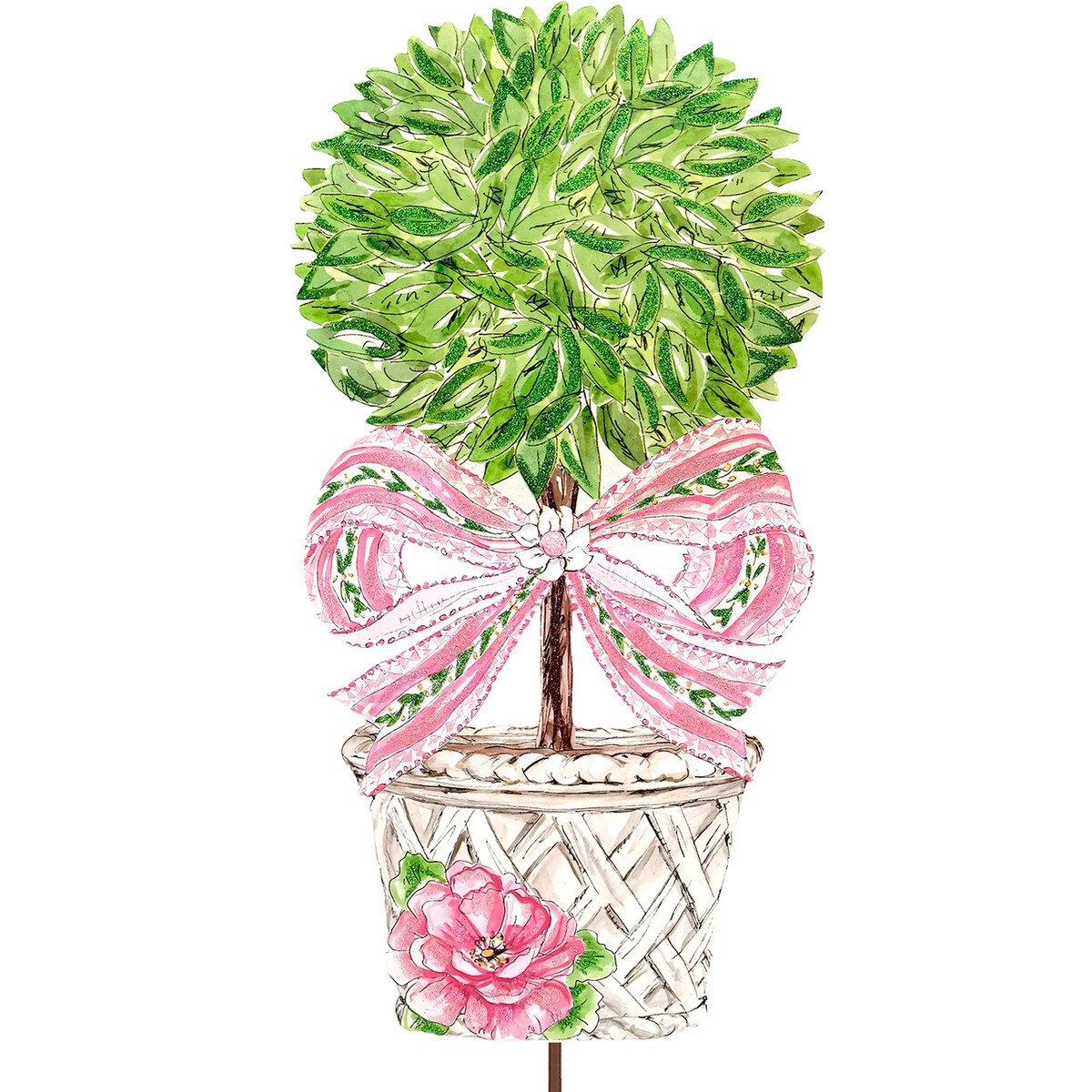 Beck's Wild Poppies Ficus topiary on a stake easel stand