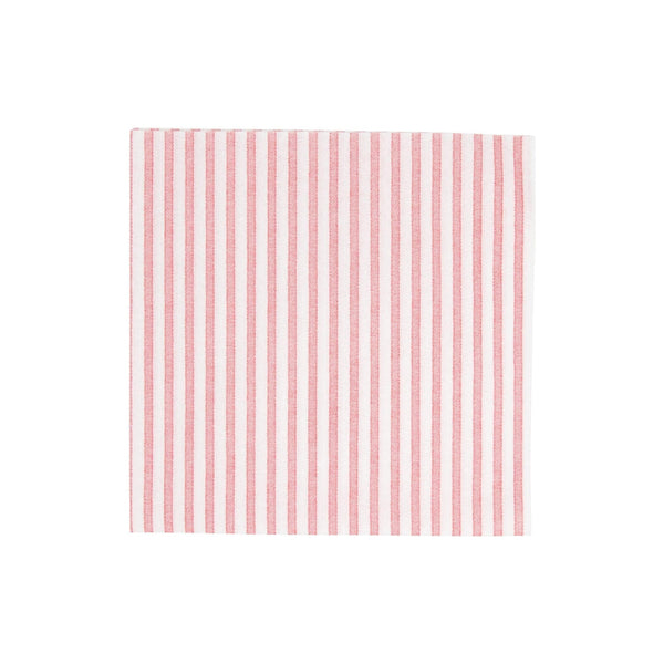 Square Papersoft dinner napkin with vertical red and white stripes.