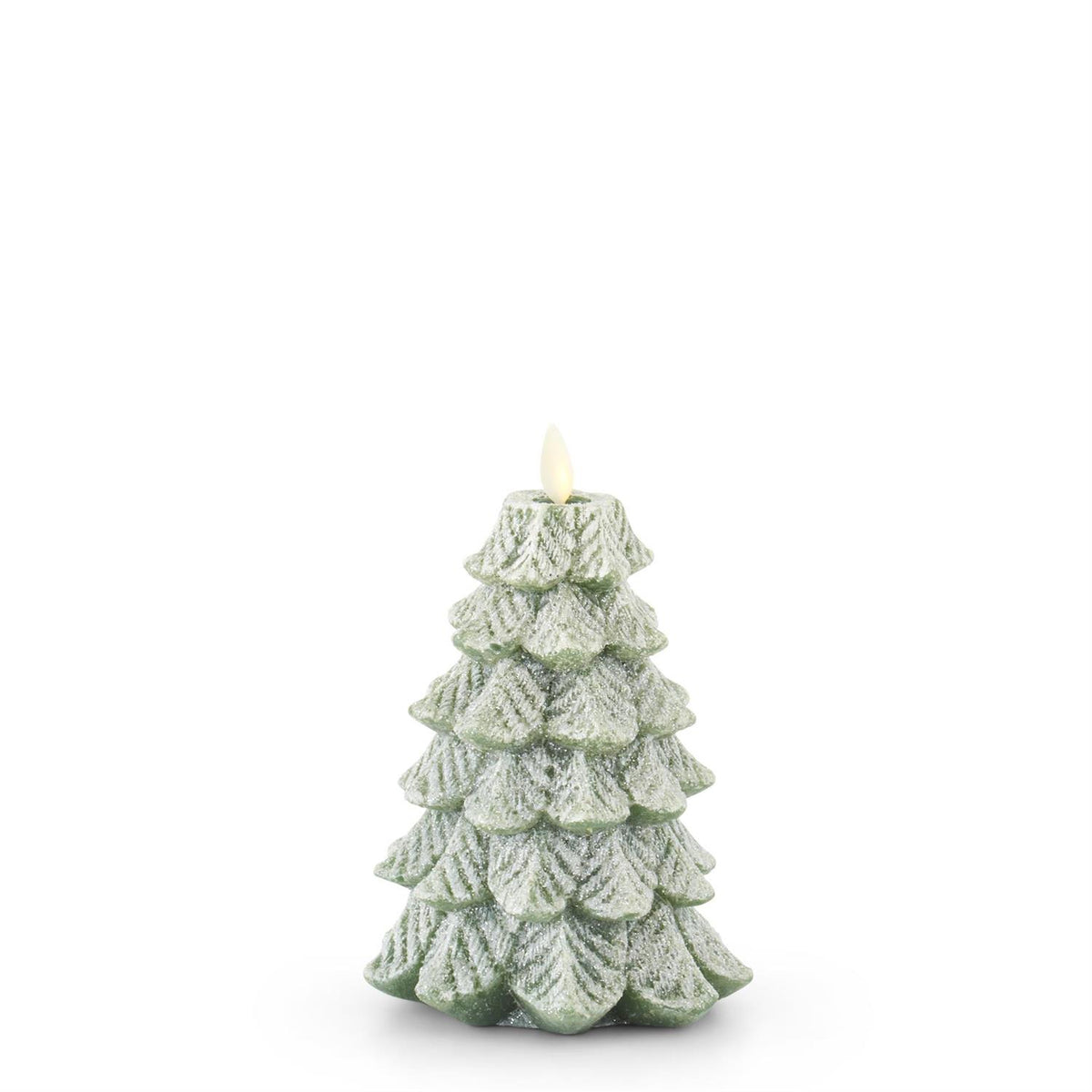 6.5-inch Snowy Tree Luminara indoor candle with realistic flickering flame effect and wintry design.