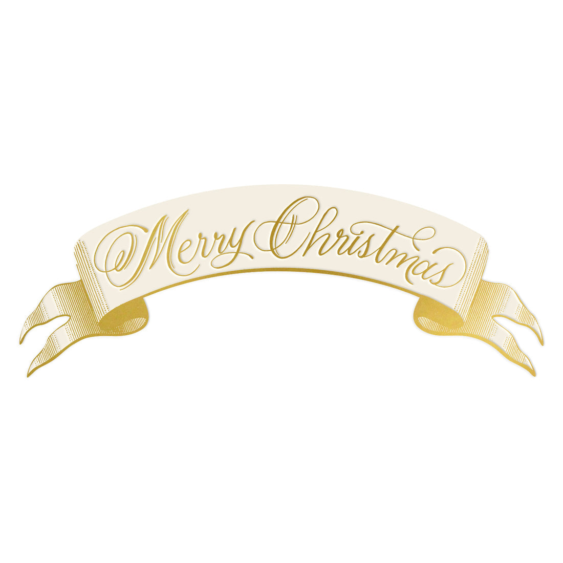 Red Merry Christmas banner table accent with white snowflake patterns on a festive background.