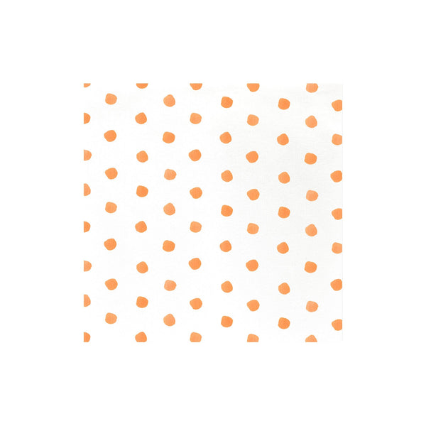 White Papersoft dinner napkin with a pattern of orange watercolor-style polka dots.