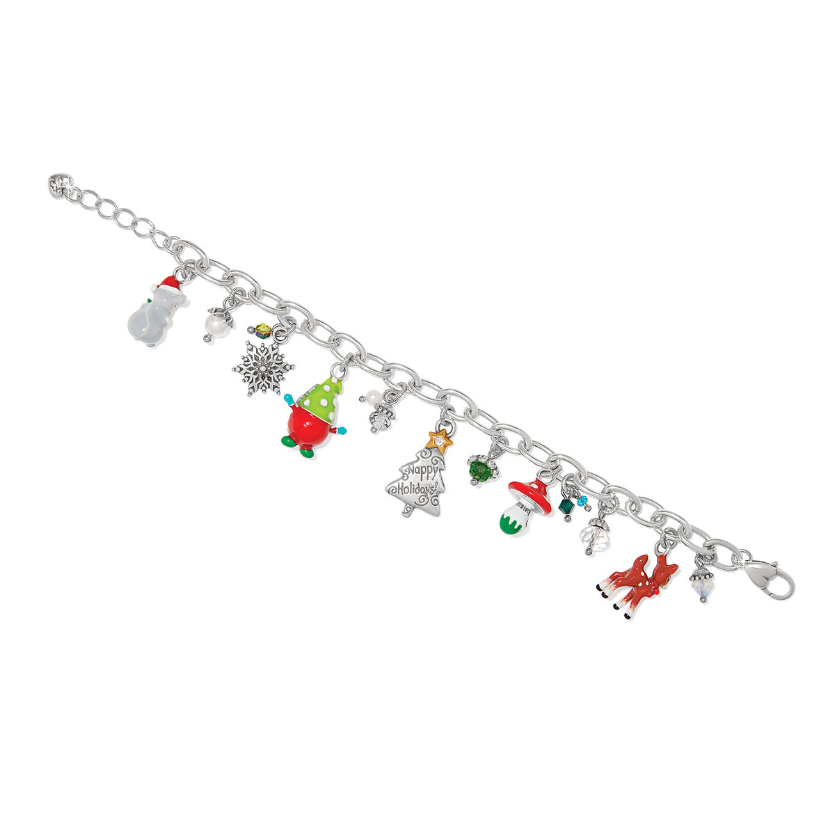 Silver-plated adjustable charm bracelet featuring forest-themed crystals with enamel accents in multi-colors.