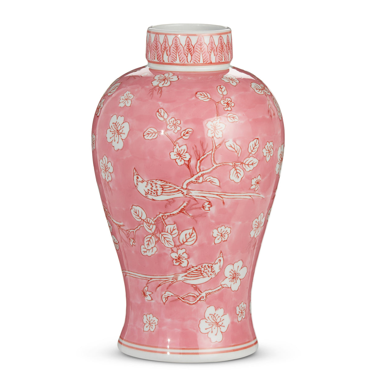 Hand-painted pink porcelain vase with traditional Chinoiserie floral patterns