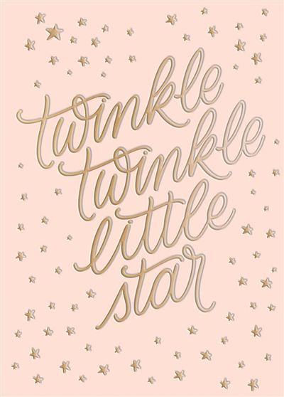 White greeting card with 'twinkle twinkle little star' text on front and congratulations message inside.