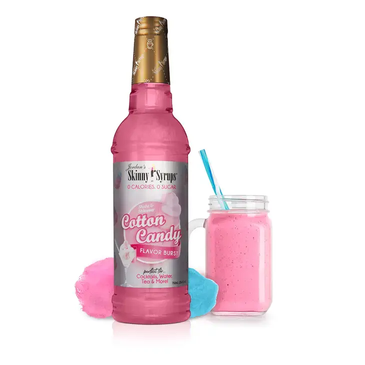 Bottle of sugar-free raspberry syrup with a clear liquid inside.