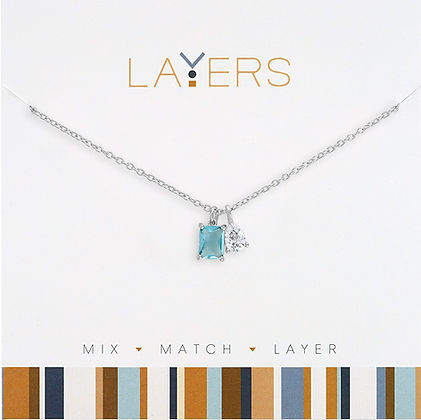 Silver layered necklace with sapphire stones and teardrop dangles