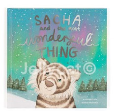 Sacha and the Most Wonderful Thing children's book featuring a tiger cub in a snowy landscape.