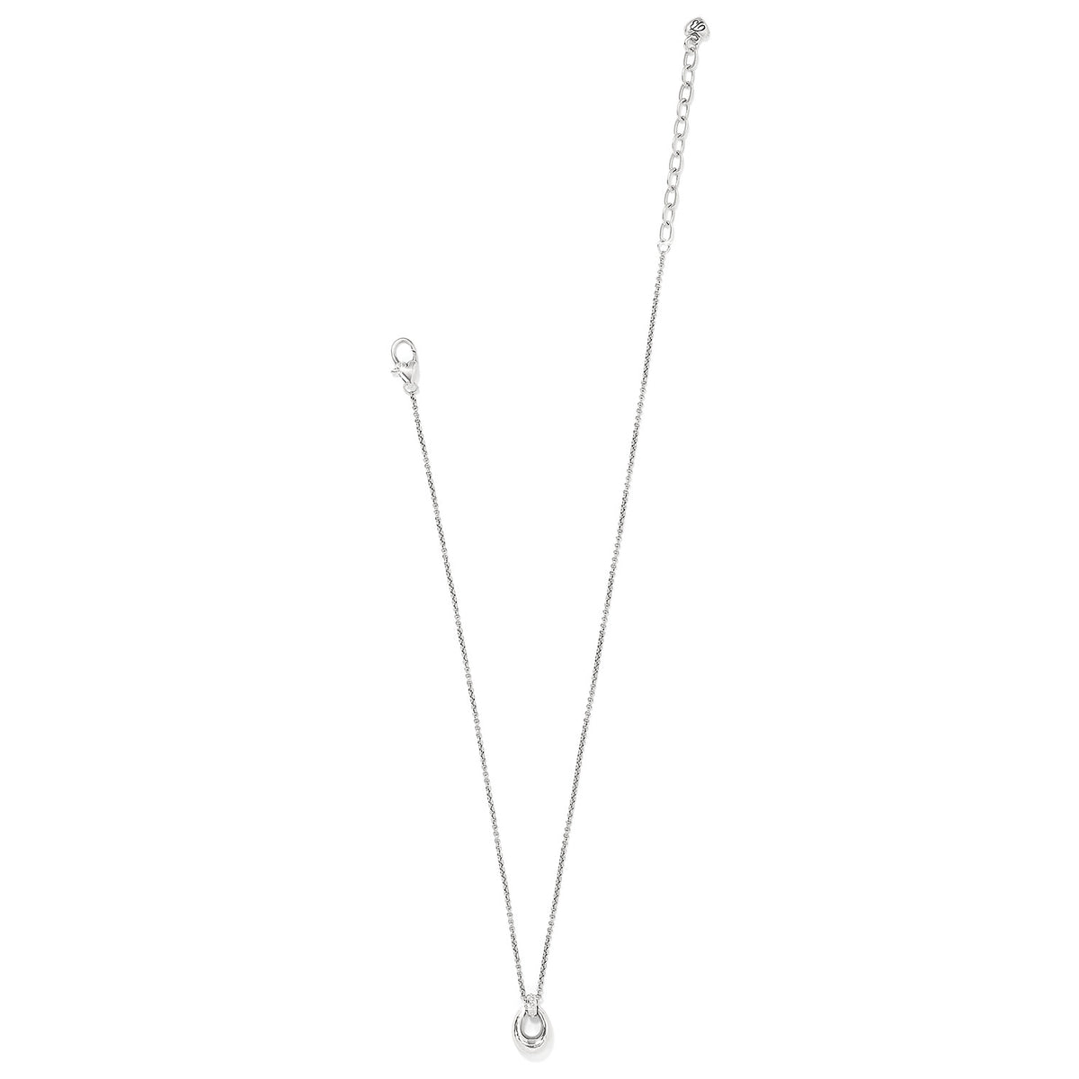 Silver plated Meridian Orbit Necklace with a crystal-accented circular pendant and lobster claw.