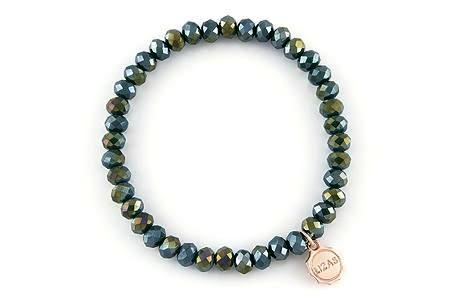 Lizas Quadro Big Bright Colours Bracelet with faceted metallic grey and gold beads and a logo charm.