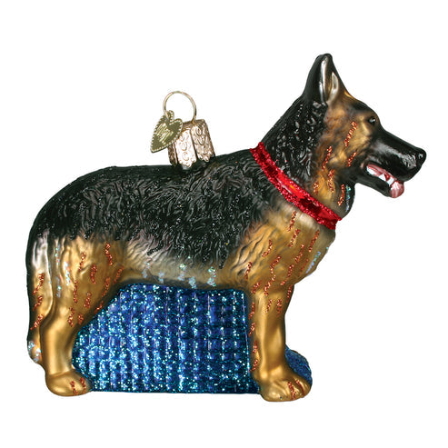 German Shepherd dog ornament in brown resin with black accents
