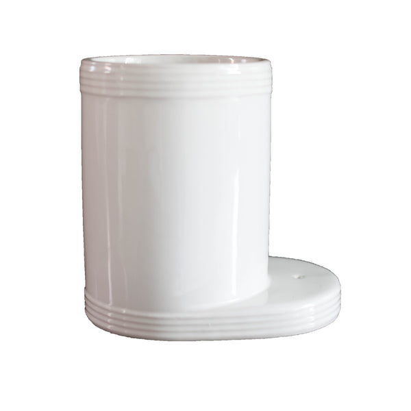 White ceramic Utility Croc with horizontal stripes on the top and base.