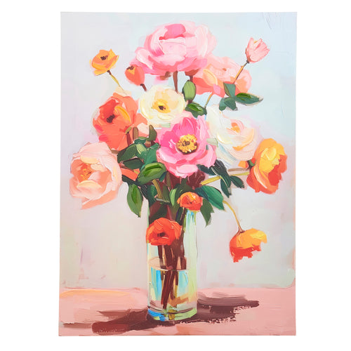 Medium orange floral wall art on canvas with MDF backing