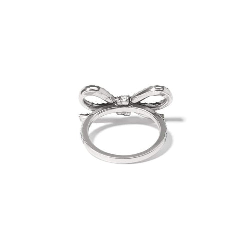 Silver plated Illumina Bow Ring featuring fine quality crystals on a bow-shaped design.