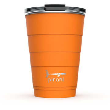 Stackable stainless steel tumbler with powder coat finish in matte black.