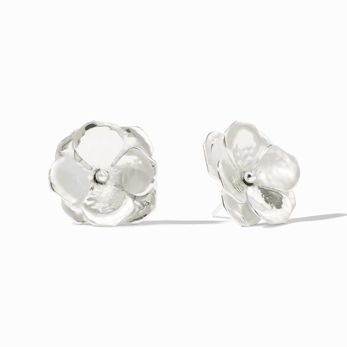 Silver plated stud earrings with a floral bloom design