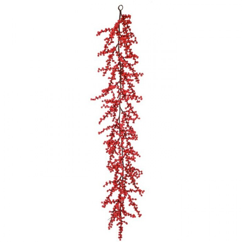 48-inch red winter berry garland with dense clusters of small berries on a brown stem.