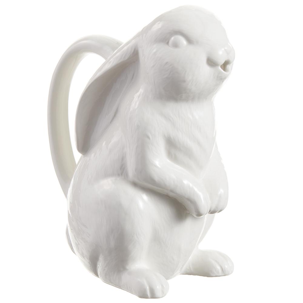 White ceramic bunny pitcher with glazed finish