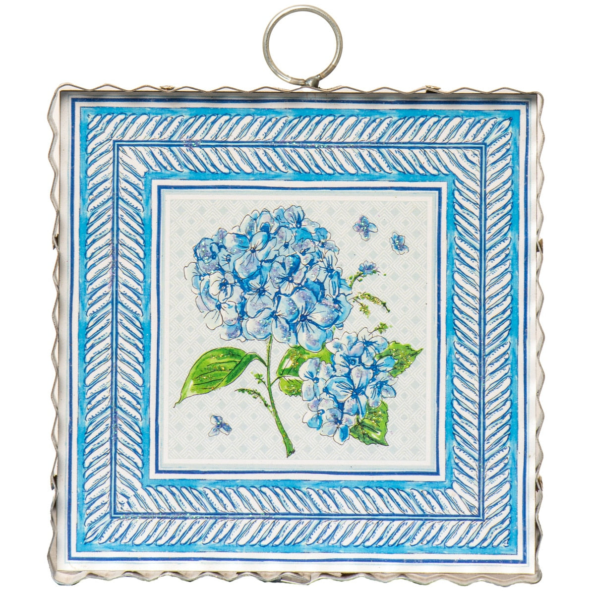 Mini Beck's Hydrangea hanging planter with a white ceramic finish shaped like a hydrangea flower.