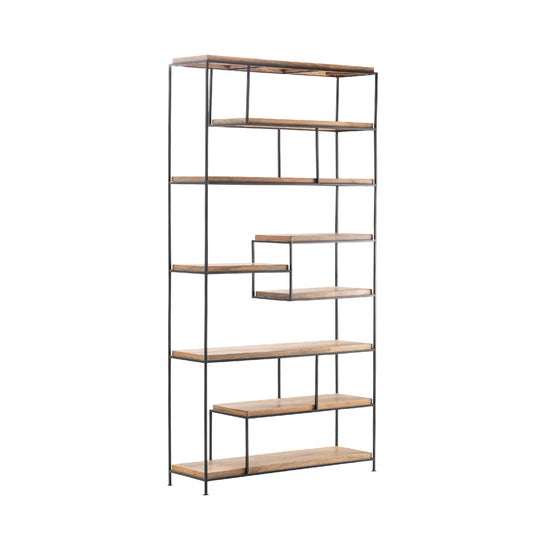 Bengal Manor large etagere with iron frame and wood shelves in natural finish