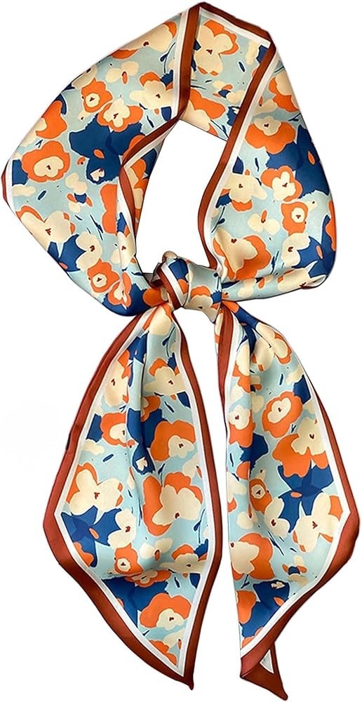 Polyester silk-like twilly scarf wrap in a gentle color palette with a soft bow silhouette.