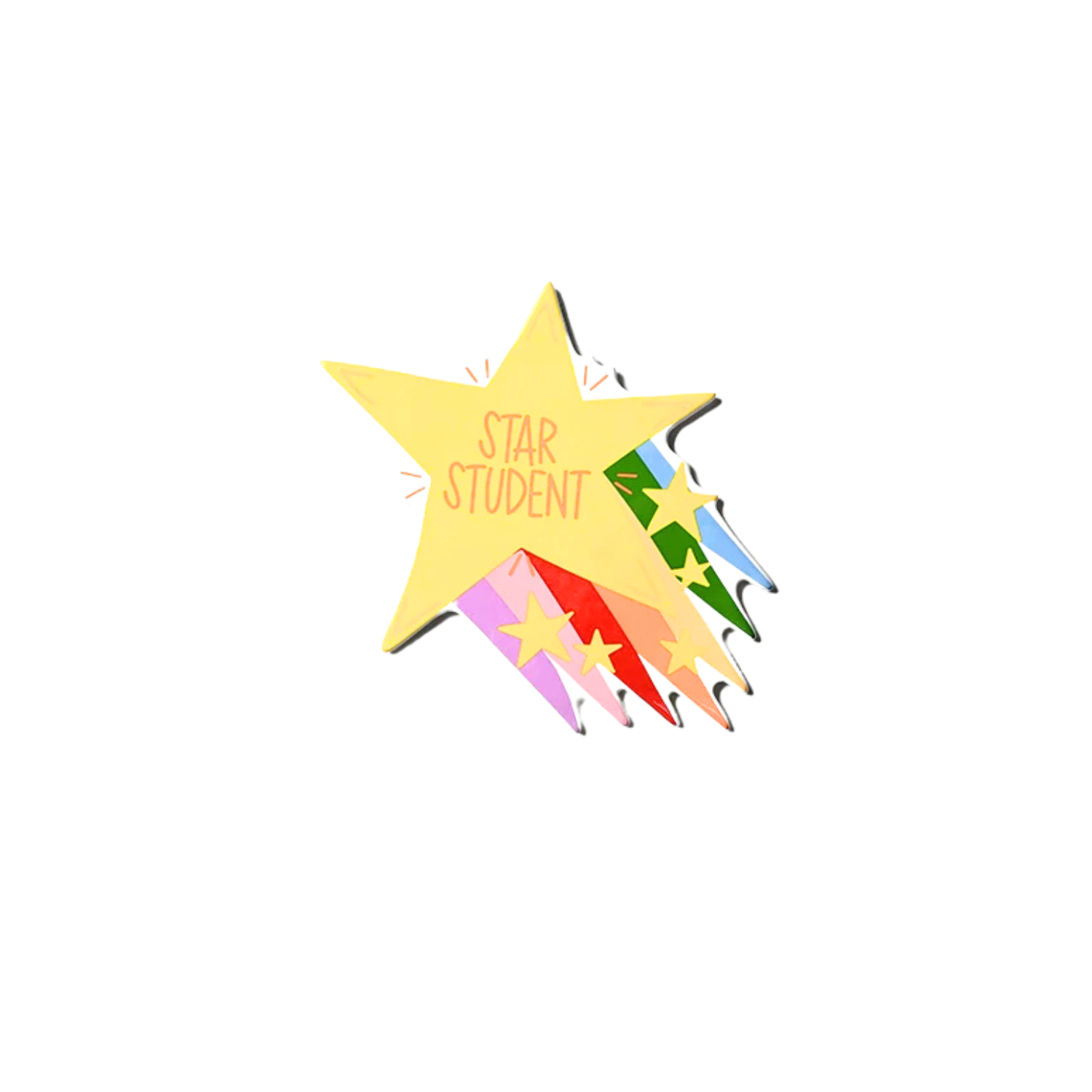 Yellow shooting star attachment with 'STAR STUDENT' text and a colorful rainbow trail.