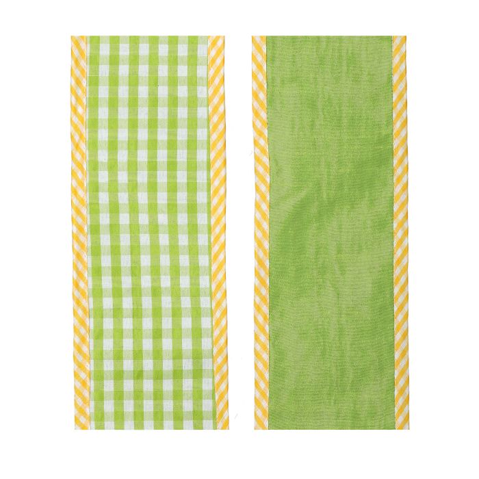 4-inch by 5-yard spring gingham fabric with border ribbon trim