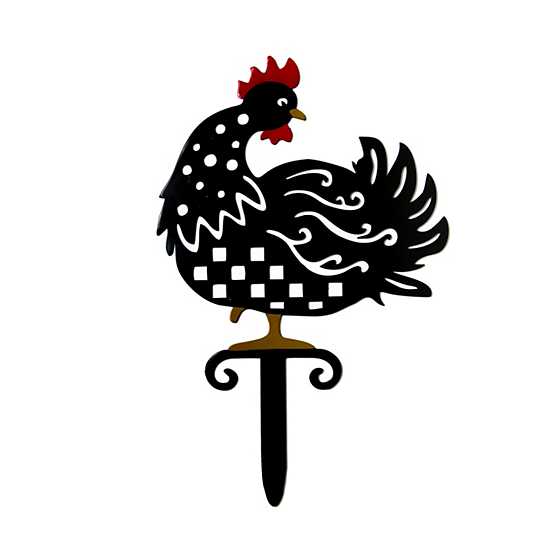 Handmade mild steel chicken lawn stake standing upright with a rustic industrial silhouette.