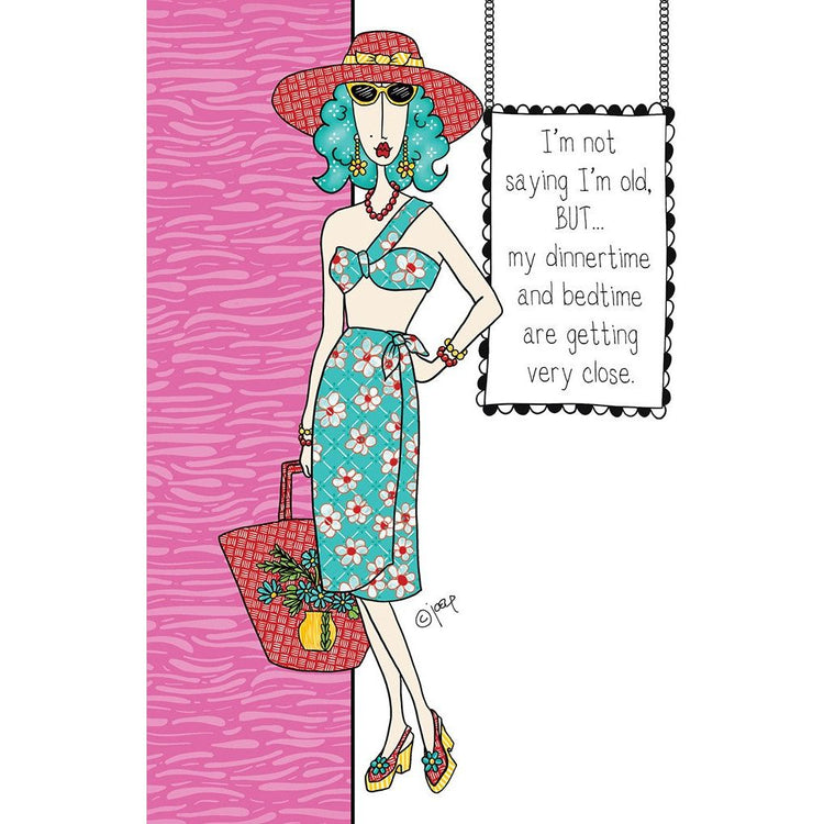 Dolly BD Not Saying card featuring foil embossed text on a dark background with party-themed inside message.