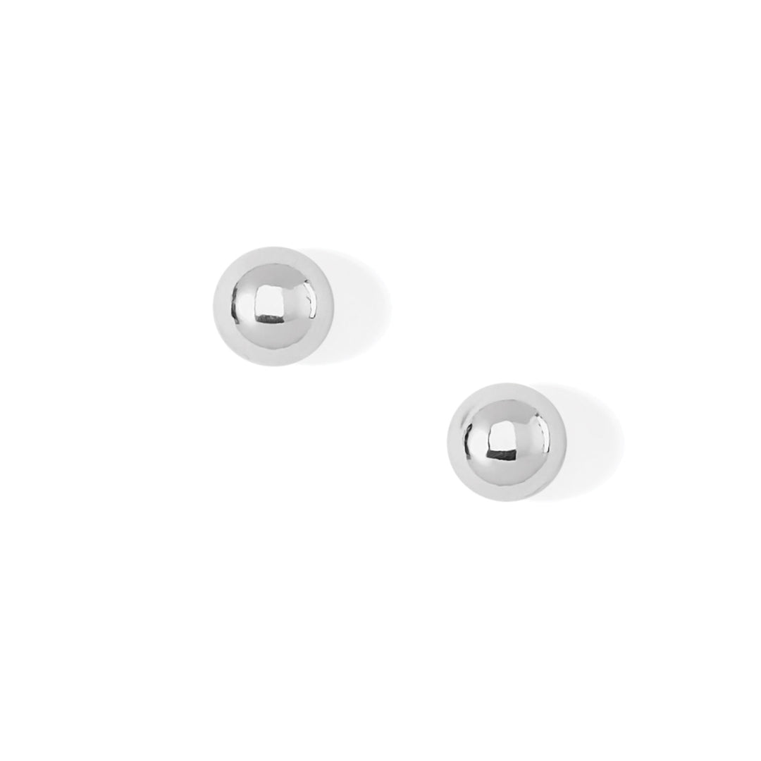 Pair of silver plated Pretty Tough ball stud post earrings with a polished finish.