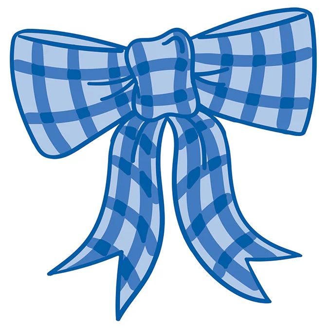 Blue gingham ceramic hook with a large bow attachment