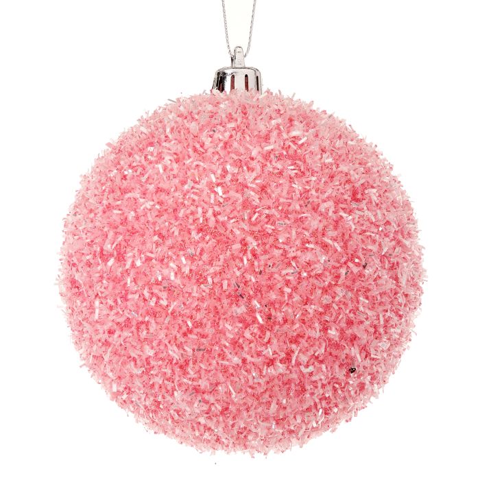 Pink cotton ball ornament shaped like a vacuum plate with a smooth circular silhouette.