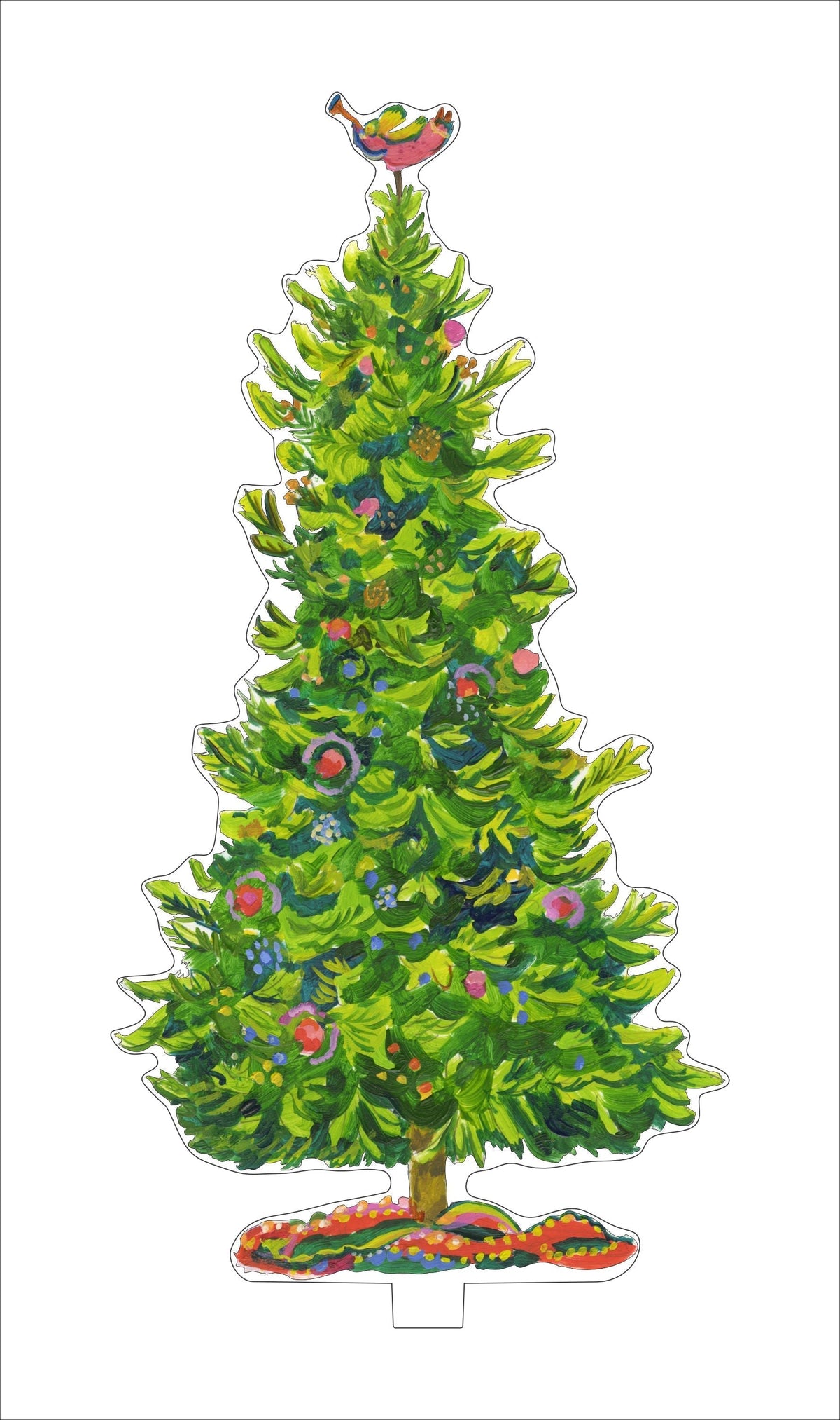 Single Engleman Spruce branch with natural green needles displayed in a clear glass vase.