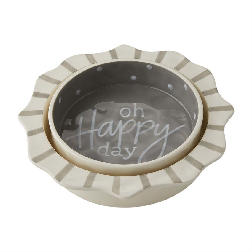 Happy Nested Casserole Set in white ceramic with a subtle speckled pattern and rounded silhouette.