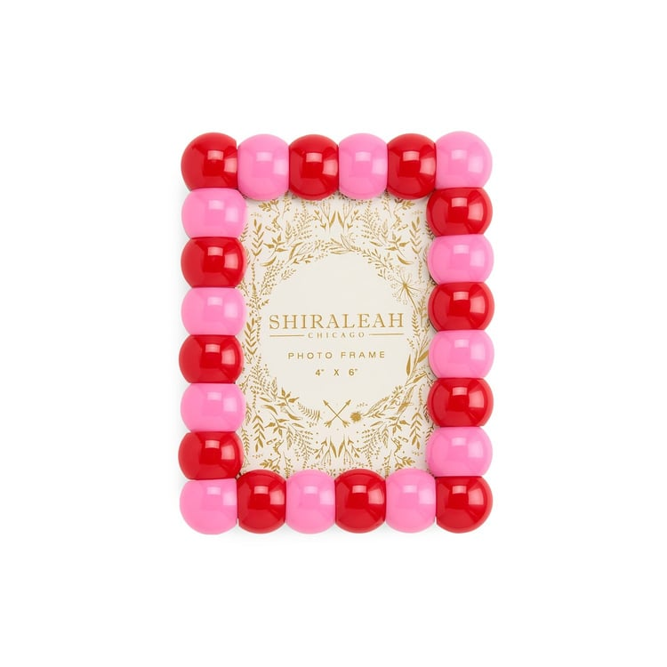 Poppy 4x6 bubble picture frame with alternating red and pink glossy rounded beads.