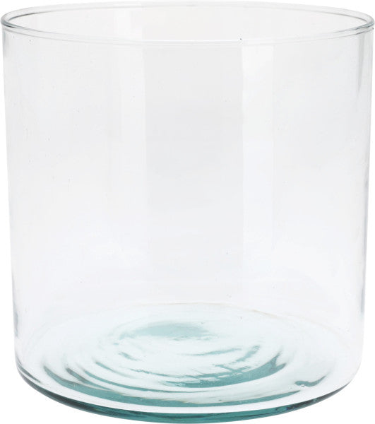 Small clear glass cylinder vase with a thick base.