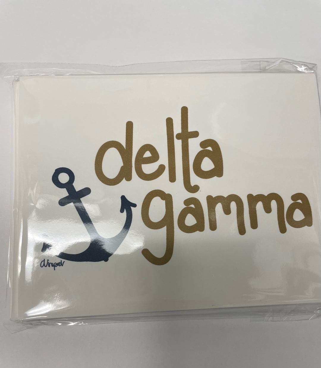Packaging for Sorority Notecards featuring a Greek letter pattern on the cover.