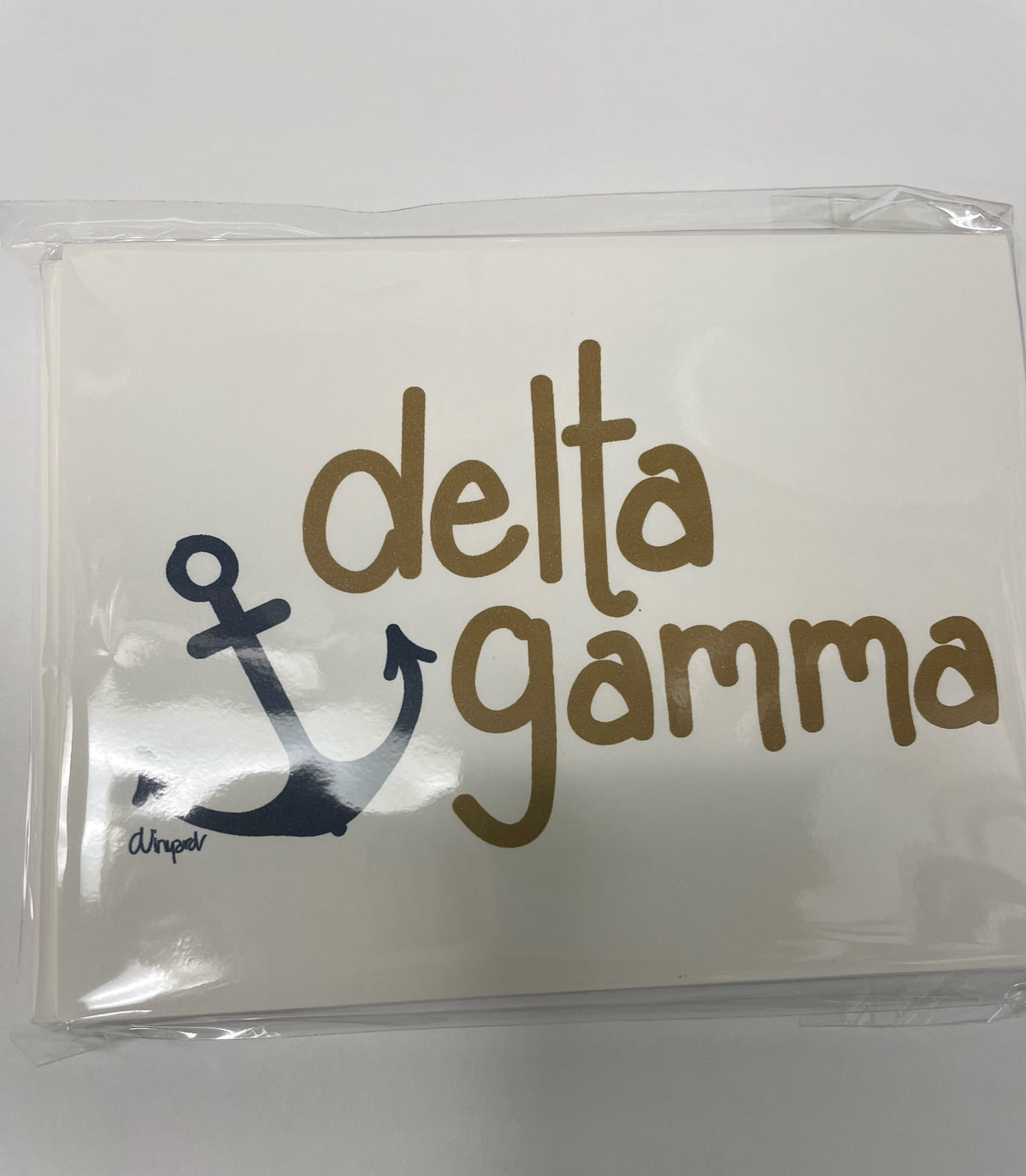 Packaging for Sorority Notecards featuring a Greek letter pattern on the cover.