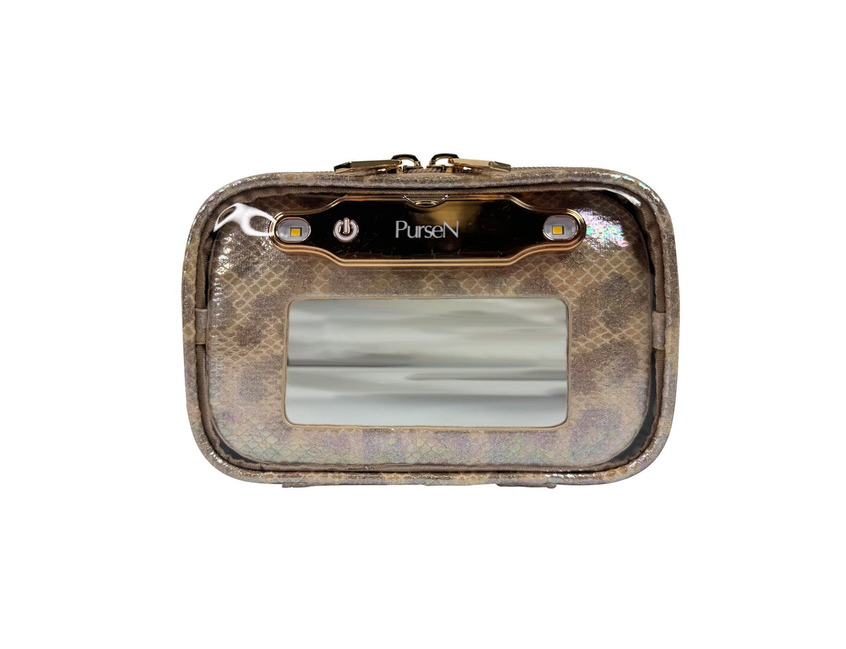Littmini vegan leather lighted mirror case with clear front pockets