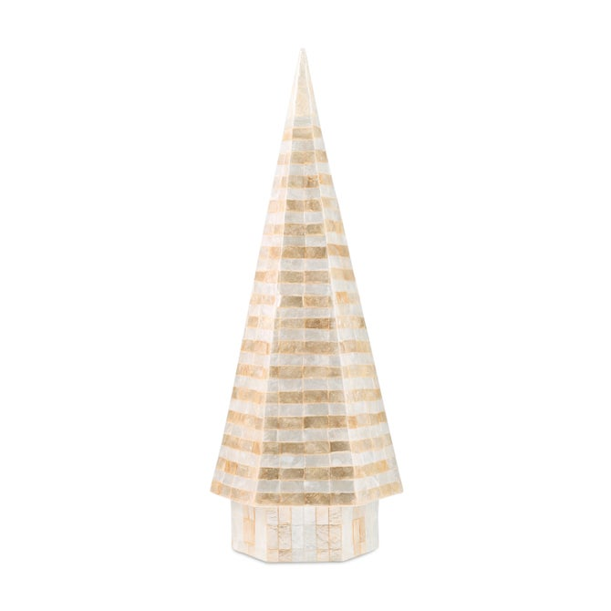Mocha Check Capiz Medium Tree featuring a tall conical shape with neutral checkered shell tiles.