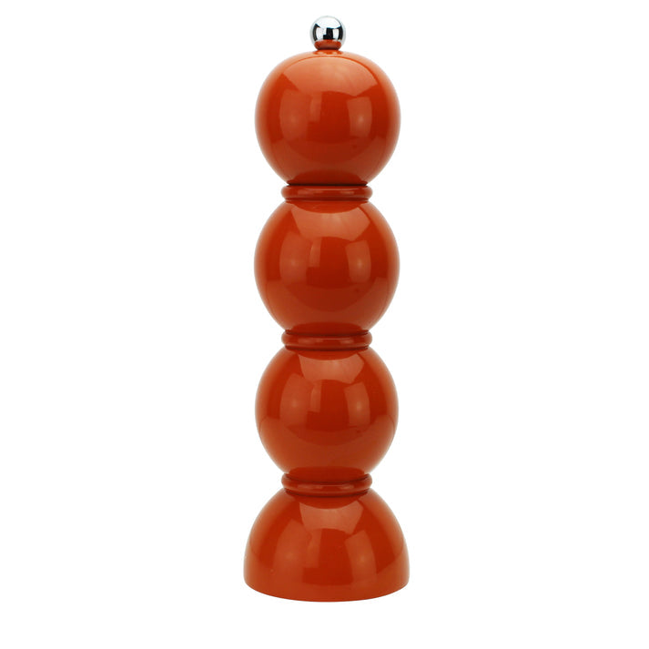 Orange lacquer bobbin salt grinder with screw knob top