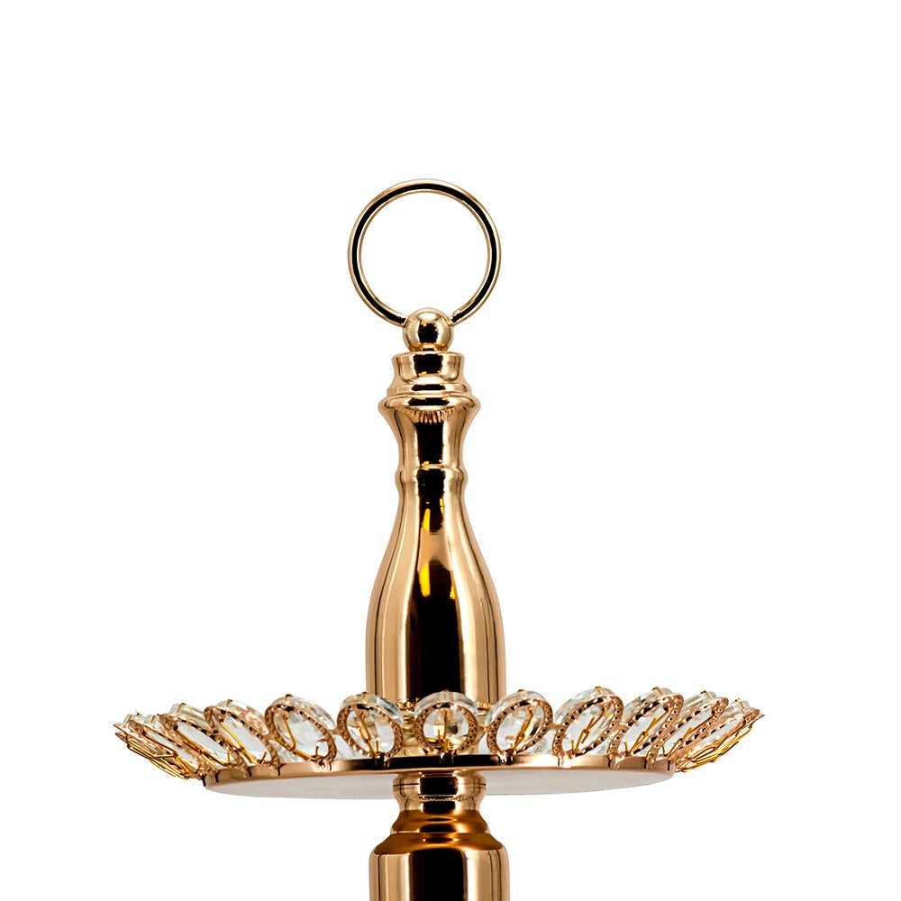 Three-tier gold serving stand with crystal accents