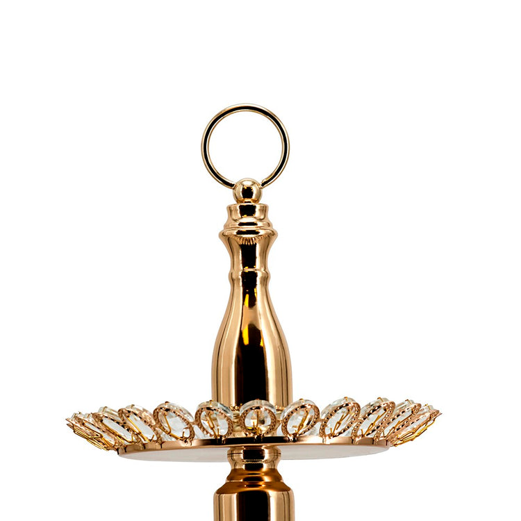 Three-tier gold serving stand with crystal accents