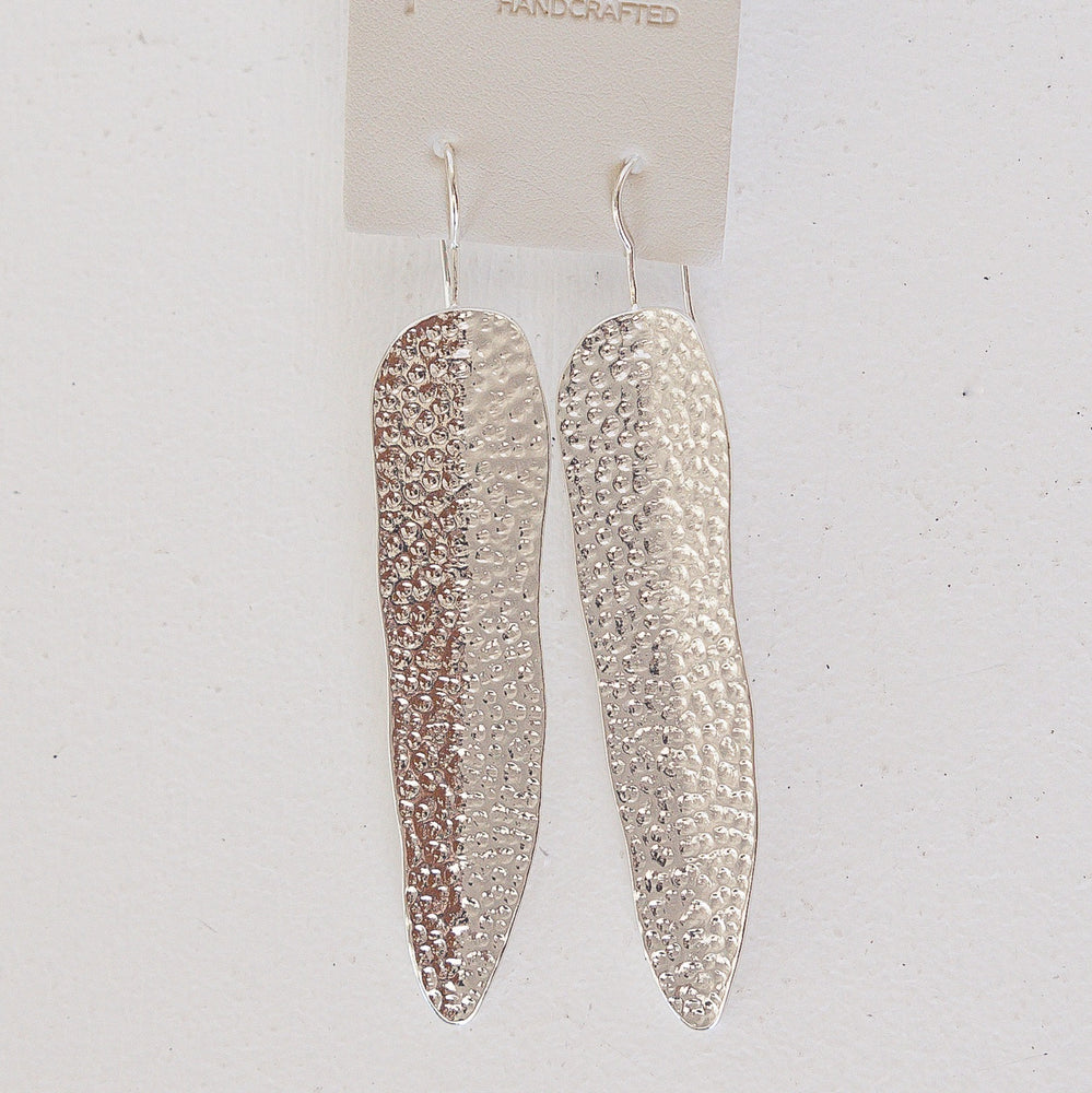 Steffany Hammered Leaf earrings in gold-toned metal with a textured leaf silhouette.
