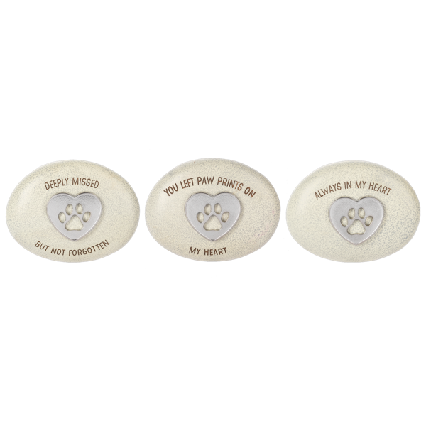 Multi-colored Bereavement Pet Memory Stone measuring three inches wide by two inches deep.