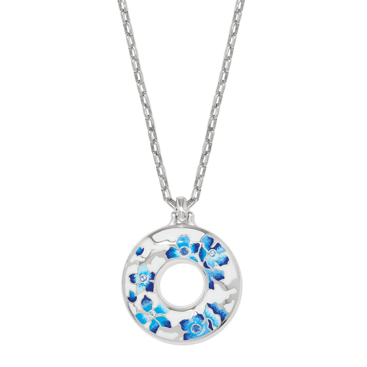 Silver-plated indigo ring necklace with lobster claw closure